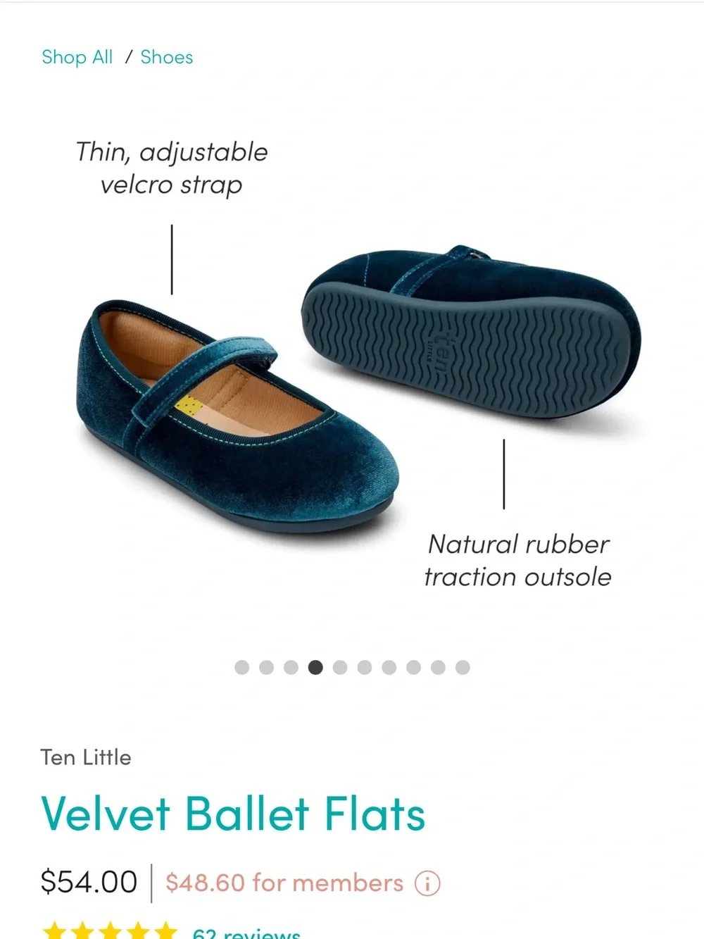 Ten Little Velvet Ballet Flats for Kids - Teal